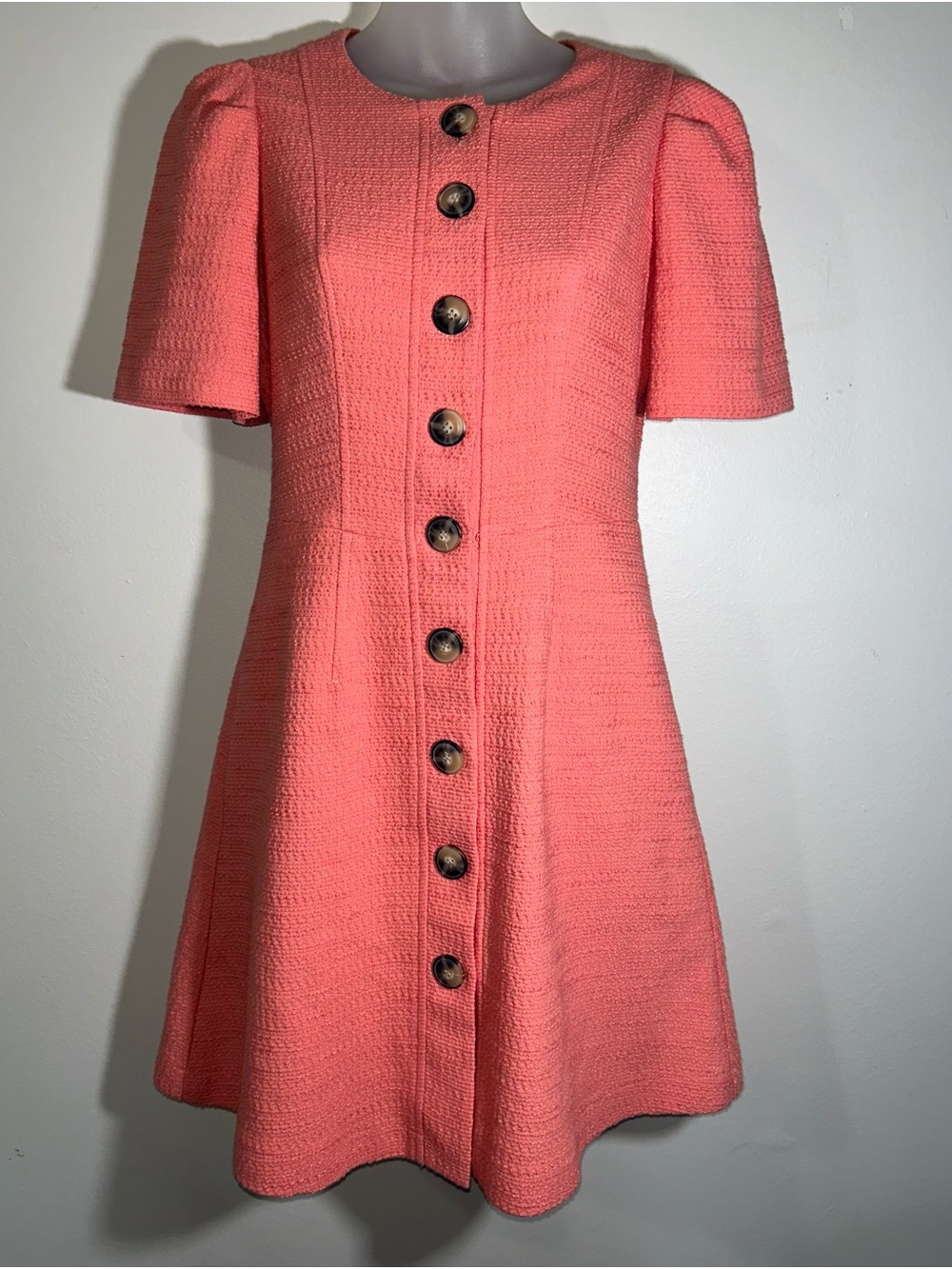 Gal Meets Glam Kathleen Tweed Mini Dress Size 2 Puff Sleeve Button Front Preppy